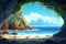 A hidden cave with a pristine beach inside vector tropical background