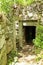 Hidden door portal of old ruined house cellar