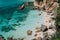 Hidden empty beach with pure clear turquoise sea water near white rock cliffs located in famous beach of Platys and