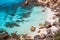 Hidden empty beach with pure clear turquoise sea water near white rock cliffs located in famous beach of Platys and