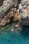 The hidden Fosforlu Cave in Porto Ceneviz Cove of Adrasan.