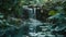 A hidden gem nestled in the heart of the forest the tranquil waterfall exudes a sense of stillness as it trickles into