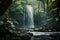A hidden jungle waterfall accessible only by foot realistic tropical background