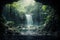 A hidden jungle waterfall accessible only by foot realistic tropical background
