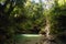 Hidden in jungles Ingkumhan waterfalls, popular tourist attraction in Dimiao, Bohol, Philippines