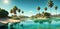 A hidden oasis in the desert with emerald-green waters, palm trees. AI Generated