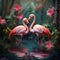 hidden oasis where a group of flamingos engage in an elegant courtship dance by AI generated