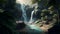 The Hidden Treasure: A Super-Realistic View of a Secluded Waterfall in a Lush Tropical Forest. Generative Ai