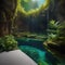 A hidden, underwater grotto filled with luminous, aquatic flora4