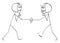 Hidden or Unknown Business Partners Handshake and Cooperation, Vector Cartoon Stick Figure Illustration