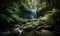 Hidden waterfall creates a stunning sight in the deep forest Creating using generative AI tools