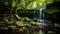 A hidden waterfall in a forest creating a natural oasis