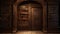 A hidden wooden door within the walls of a medieval library