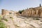 Hierapolis, Turkey. Domitian Gate, 86-87 years AD. View from the city. Colonnade on the right side - latrines (public toilet)