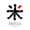 Hieroglyph symbol Japan word America. Brush painting strokes. Black red color. Black and red color stripes sign Kome