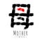 Hieroglyph symbol Japan word Mother. Brush painting strokes. Black red color. Black and red color stripes sign Haha