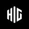 HIG Letter Logo Concept, Hexagonal Vector Logo Emblem, White on Black Background