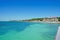 Higgs beach pier, palms, houses, sea, Key West, Keys, Cayo Hueso, Monroe County, island, Florida