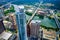 High Above Austin Texas Tallest Tower Looking Down Congress Avenue high Aerial drone view