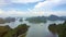 High Aerial View Ocean Fjords Green Islands in Ha Long Bay