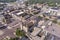 High aerial view of the small farming community of Madison, South Dakota