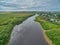High aerial view of Vologda River in Russia