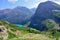 High alpine landscape of the Grinnell Glacier trail in Glacier national park