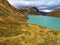 High alpine mountain lake landscape in autumnal light