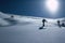 High alpine skiers on the way to the summit in winter Bernese Oberland in Switzerland