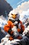 High Altitude Helpers Adorable Himalayan White Eagles in Orange and Black Work Attire Perched atop