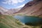 High altitude lake called Laguna de Horcones located in Aconcagua Provincial Park, Andes Mountains, Mendoza Province, Argentina.