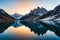 A high-altitude lake reflecting the vivid blue of the sky, nestled in a basin among rugged alpine peaks