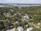 High angle aerial view of Bluffton, South Carolina with the Maye River in the background
