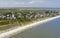 High angle aerial view of oceanfront properties in South Carolina