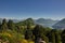 High angle beautiful view of a forest in the mountains with an alpine lake