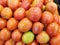 high angle fresh tomatoes on the supermarket shelf