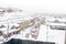 High angle and long shot view of snow capped Otaru city and cityscape