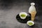 high angle matcha tea cup plate. High quality photo