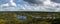 High angle panorama view of lakes and lagoons in a raised bog and marsh landscape