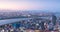 High angle panoramic view of Osaka city with Yodo river at sunset
