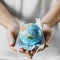 high angle person holding medical mask with earth globe. High quality photo