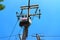 High angle picture, large electric pole, high pressure, sky background