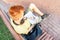 High angle portrait of a left-handed red-head teen boy.