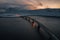 High angle scenery of a bridge over the sea in the middle of the mountains in Nordkapp, Norway