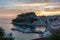 High angle shot of a beach full of apartment buildings and houses in Parga, Greece