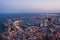 High angle shot of the city in lights and the  Port of Alicante, Spain