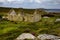 High angle shot of the Derelict Farmhouse in County Mayo, Ireland  with sea background