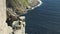 High angle shot of dolerite blocks at cape pillar in tasmania