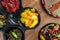 High angle shot of the Ethiopian various and traditional food