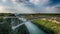 High angle shot of the famous Bridge of Niagara River under a cloudy sky